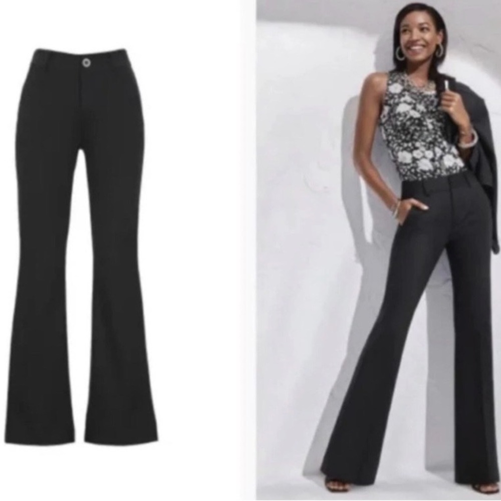 Cabi Sz 4 Black Tie Ponte Knit Flare Trouser Pants Size 6042R